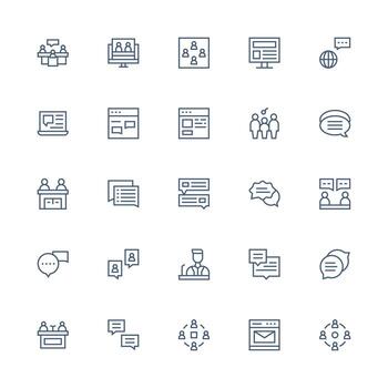 Forum Icon Set with 25 Medium Stroke Outline Graphics Neutral Style Icons for Any Project vector