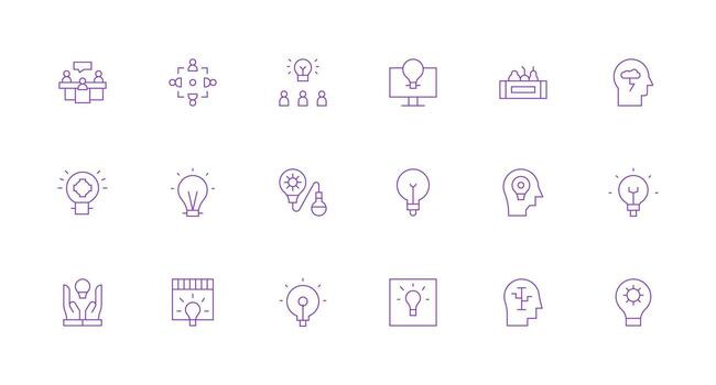 lluvia de ideas icono conjunto con 18 mínimo línea gráficos de múltiples fines icono conjunto vector