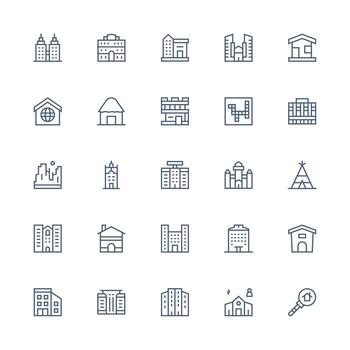 alojamiento icono colección con 25 medio carrera contorno diseños mínimo icono conjunto para interfaz proyectos vector