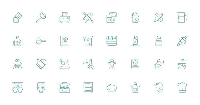 Baking Set with 32 Thin Line Icons Icons Built for Visual Consistency Pack vector