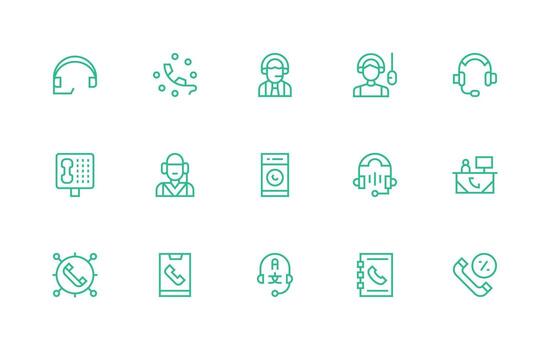 Regular Line Style Call Center Icons with 15 Vectors Web Icon Collection