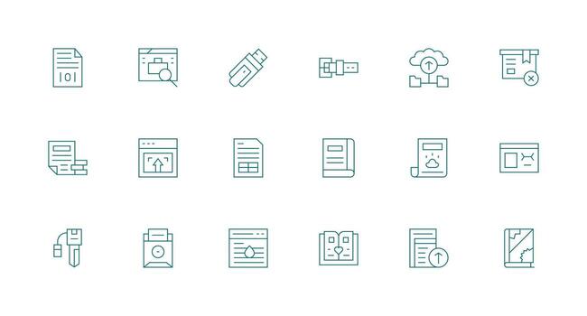 Digital File Icon Collection with 18 Minimal Line Designs Pixel Perfect Icon Set vector