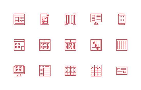 Rows Design Icons featuring 15 in Regular Line Style Web and App Icon Pack Collection vector