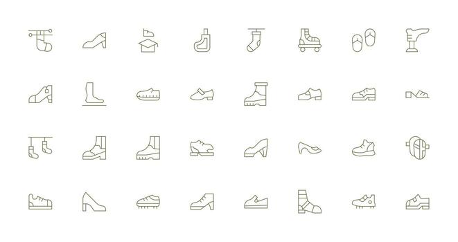Footwear Icon Set with 32 Thin Line Graphics Icon Set for Projects vector