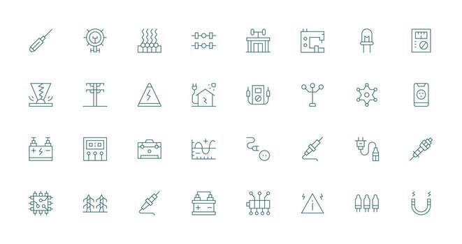 Electrical Set with 32 Thin Line Icons Quick Access Icons for UI Development vector