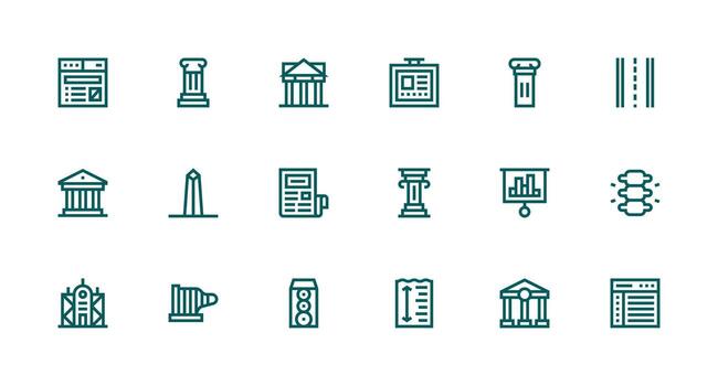 18 columna íconos en fuerte carrera línea estético interfaz icono colección para diario proyectos vector