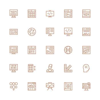 25 íconos para web diseño en medio carrera contorno formato línea icono colección vector