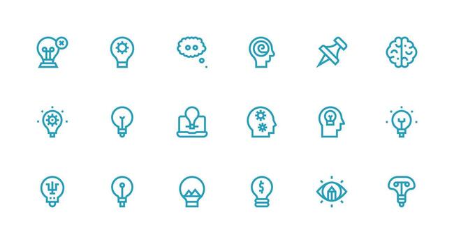 Strong Stroke Line Style Idea Icons with 18 Vectors Icon Set for Web