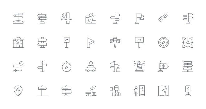 Wayfinding Icon Set with 32 Thin Line Graphics Smart Icon Collection vector