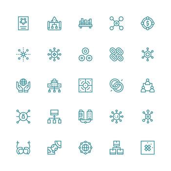 medio carrera contorno estilo interconectado íconos con 25 vectores escalable icono paquete