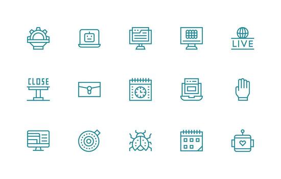 programa presentando 15 íconos en regular línea diseño limpiar icono conjunto icono paquete para ui proyectos vector