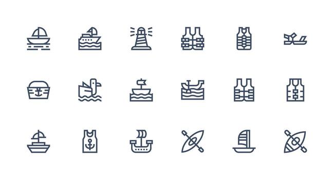 Sailing Visual Pack containing 18 Strong Stroke Line Icons Scalable Icons for Cross-Platform Interfaces vector