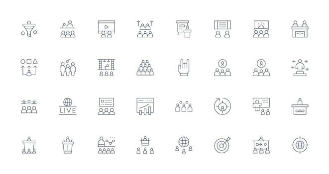 Audience including 32 Thin Line Illustrations Flexible Icon System for Web Interfaces vector