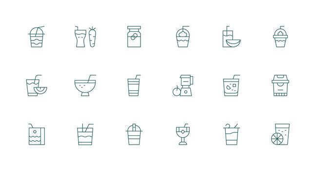 Smoothie Icon Set with 18 Minimal Line Graphics Scalable Icons for Cross-Platform Interfaces vector