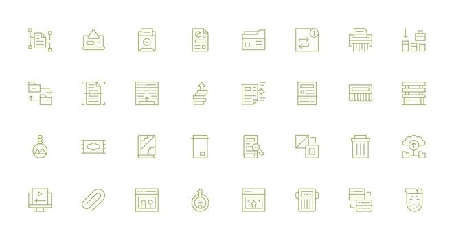File Management Visual Pack containing 32 Thin Line Icons Responsive Icon Set for Flexible Layouts vector