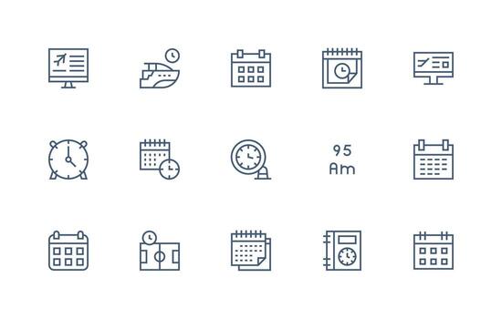 calendario diseño íconos presentando 15 en regular línea estilo listo para la interfaz de usuario icono colección vector