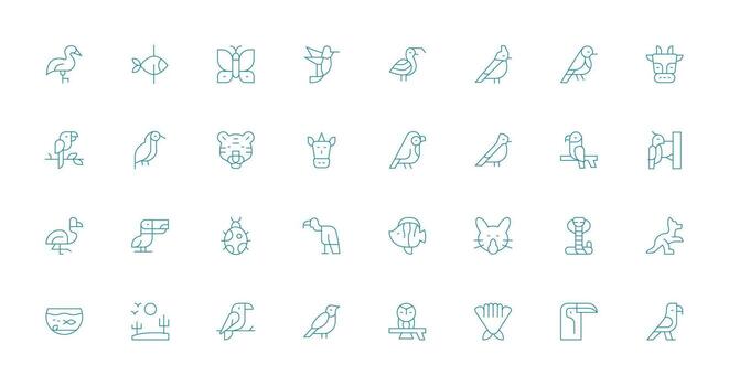 32 Fauna Icons in Thin Line Aesthetic Flexible Icon System for Web Interfaces vector