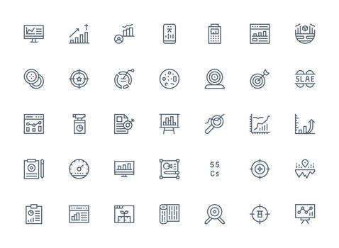 métrica presentando 35 íconos en regular limpiar línea diseño mínimo icono conjunto para interfaz proyectos vector