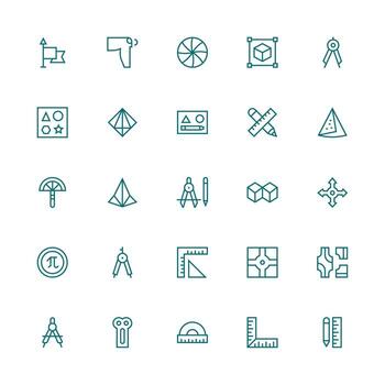 25 Medium Stroke Outline Icons for Geometry Graphics Essential Icon Set for Teams vector