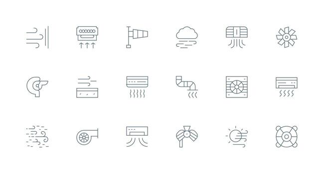 18 Icons for Airflow in Minimal Line Format Icon Set vector