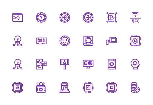 Chip Set with 24 Thick Line Line Icons Theme-Based Icon Pack vector