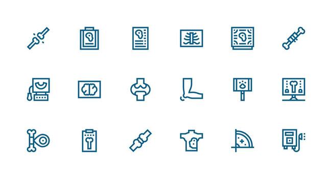 Radiology Icon Set with 18 Strong Stroke Line Graphics Digital Product Icons for Fast Delivery vector