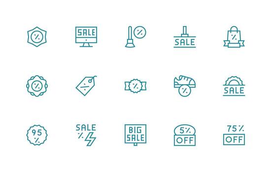 Regular Line Icons from Clearance Sale Set with 15 Vectors UI-Ready Icon Collection