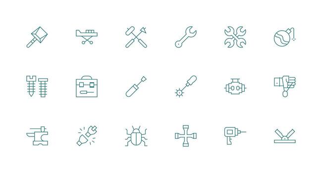 reparando icono conjunto con 18 mínimo línea gráficos todas dispositivo compatible icono conjunto vector