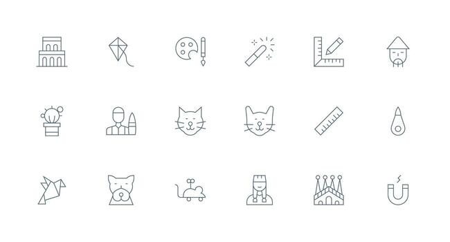 18 mínimo línea estilo íconos desde dibujo colección agudo íconos para presentaciones vector