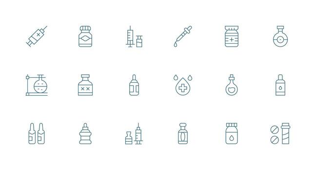 Vial Icon Set with 18 Minimal Line Graphics Essential Icons for Rapid UI Building vector
