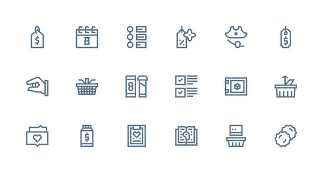 Item Icon Set with 18 Strong Stroke Line Graphics Versatile Icon Collection for Designers vector