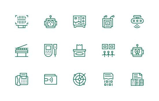 Scanning Icon Set with 15 Regular Line Graphics Essential Icon Collection vector