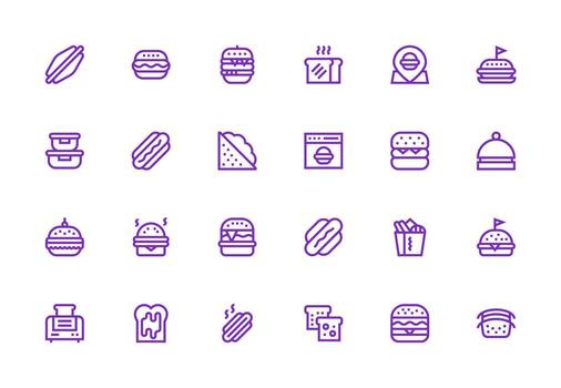 Sandwich Set with 24 Thick Line Line Icons Quick Access Icons for UI Development vector