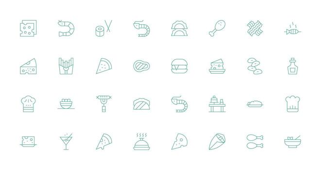 Appetizer Set with 32 Thin Line Icons Balanced Icon Set for Functional Design vector