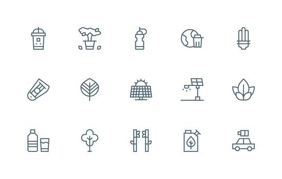 EcoFriendly Icon Set with 15 Regular Line Graphics Interface Icon Collection for Daily Projects vector