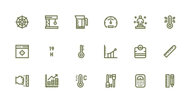 Metric Visual Pack containing 18 Strong Stroke Line Icons Balanced Icon Set for Functional Design vector