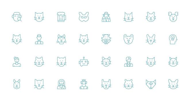 cabeza diseño íconos presentando 32 en Delgado línea estilo ui y ux enfocado icono colección vector