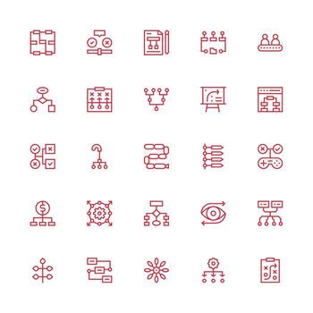 Flowchart Design Icons featuring 25 in Medium Stroke Outline Style Professional Icon Pack for Development Work vector