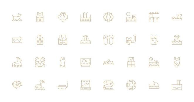 Swimming Icon Set with 32 Thin Line Graphics Pixel Perfect Icons for Modern Apps vector