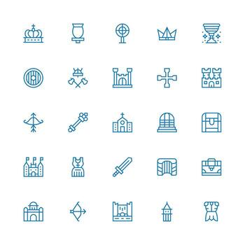 Medieval Set with 25 Medium Stroke Outline Icons Reliable Icons for All Interfaces vector