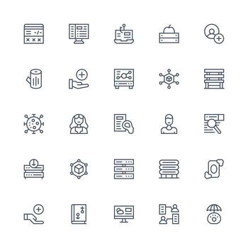 Medium Stroke Outline Style Database Icons with 25 Vectors Core Icon Collection for Daily Tasks
