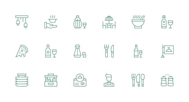 18 Minimal Line Style Icons from Dining Collection UI and UX Focused Icon Collection vector