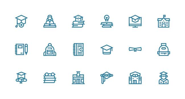 College Set with 18 Strong Stroke Line Icons Essential Icons for Rapid UI Building vector