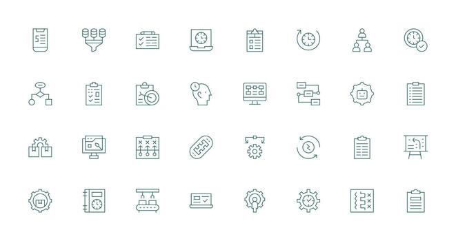 flujo de trabajo icono colección con 32 Delgado línea diseños línea icono colección vector