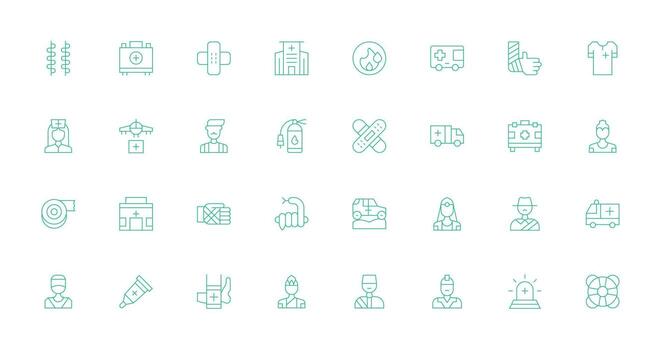 32 Thin Line Style Icons from First Aid Collection User Interface Icons for Digital Products vector