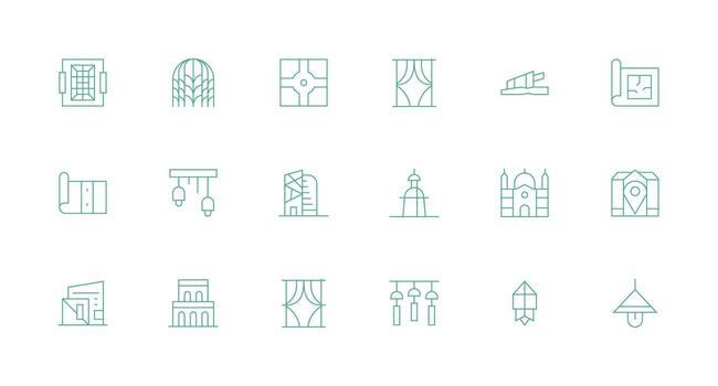 Architectural Icon Set with 18 Minimal Line Graphics UI-Ready Icon Collection vector