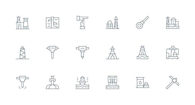 Drilling Design Icons featuring 18 in Minimal Line Style Digital Product Icons for Fast Delivery vector