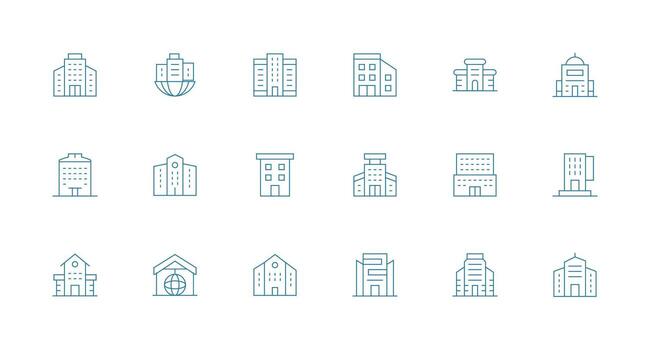 Headquarters Set with 18 Minimal Line Icons Neutral Style Icons for Any Project vector