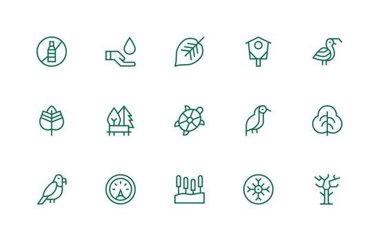 Regular Line Style Conservation Icons with 15 Vectors Clean Icon Collection for Web Use