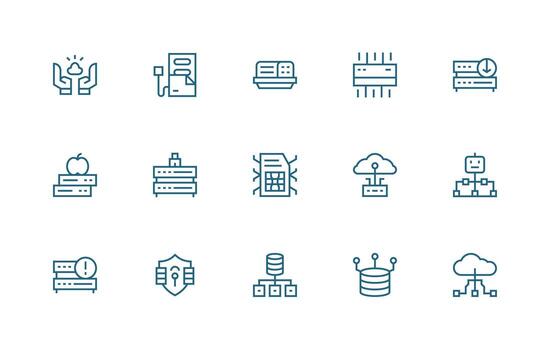 15 regular línea diseños para datos centrar íconos ordenado icono conjunto vector